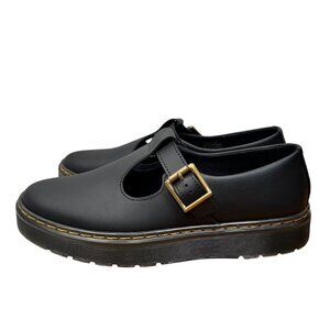 Dr. Martens Black Leather Flats with Gold Buckle
